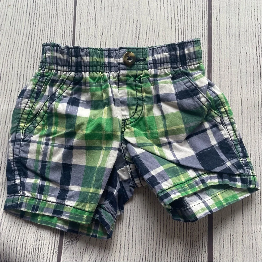Gymboree Blue and Green Brushed Plaid Shorts Size 0-3 months